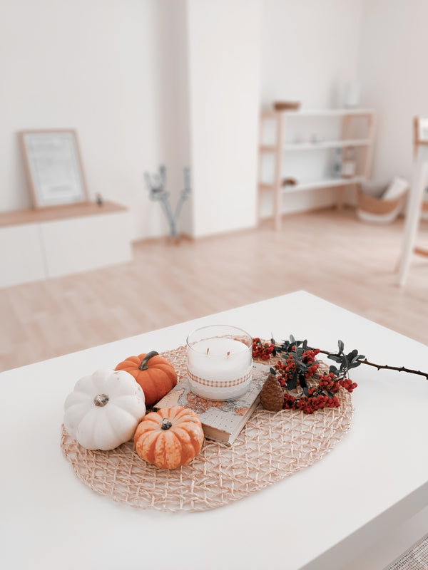 fall home decor with lvp flooring and pumpkin decor