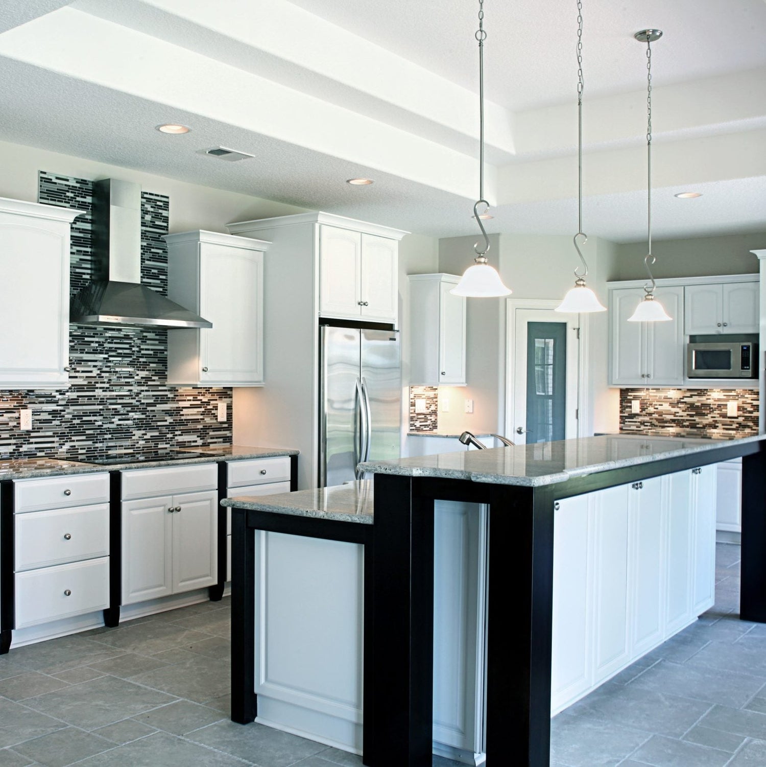 a black and white kitchen
