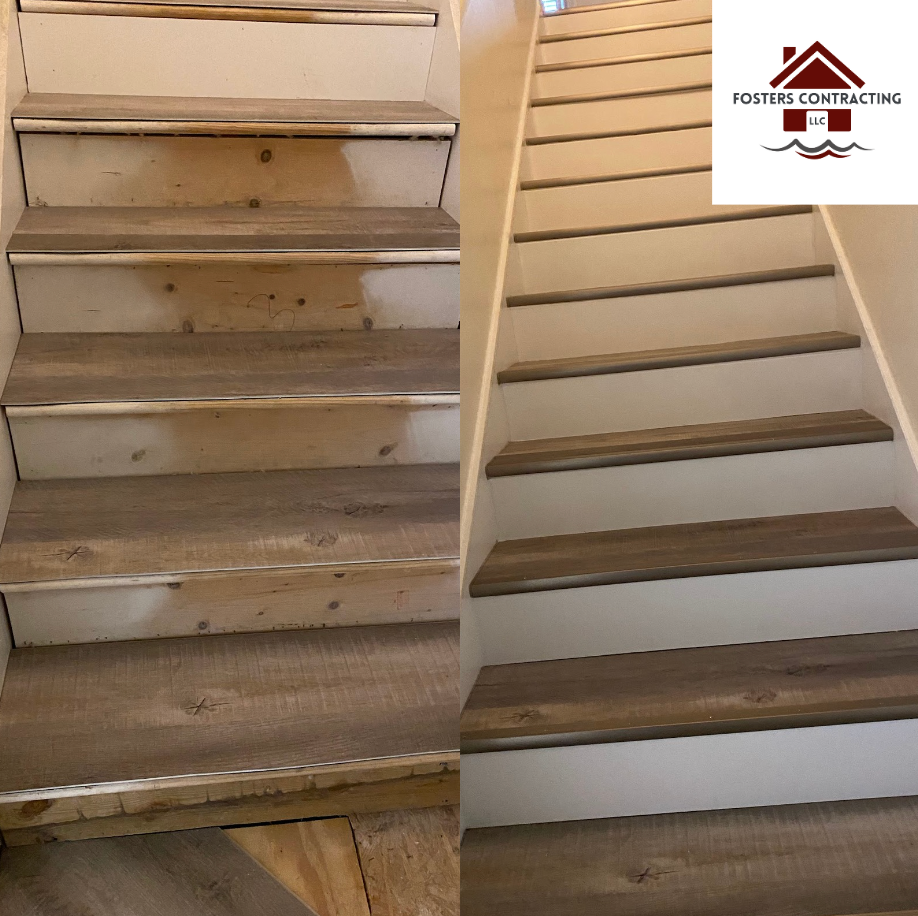 a before and after photo of stairs