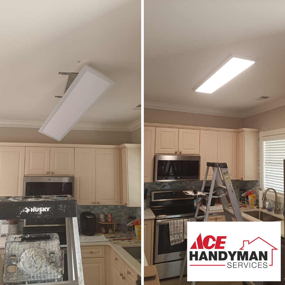 a before and after of a light fixture repair
