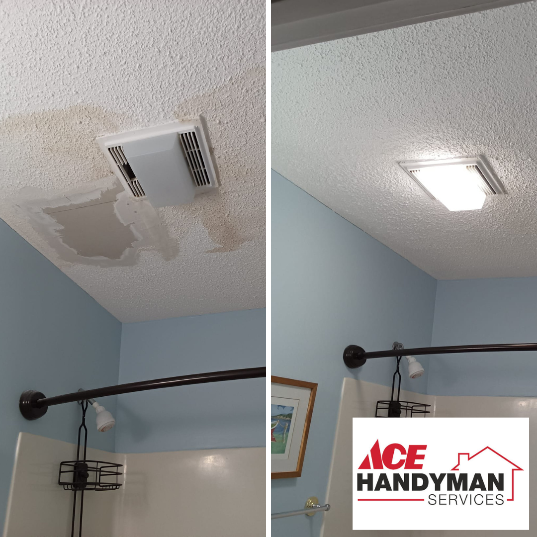 a before and after of a popcorn ceiling repair