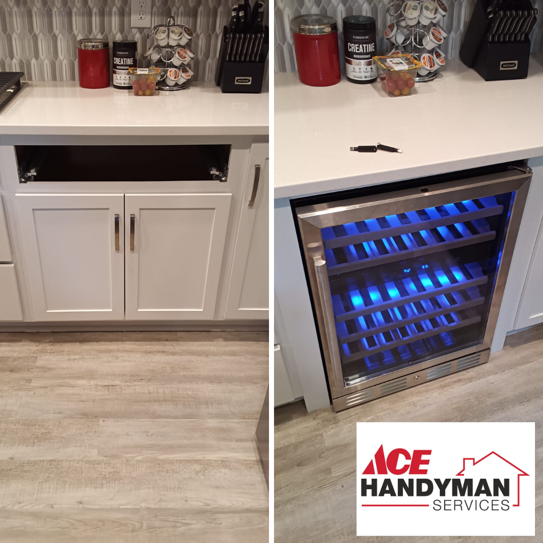 a before and after image of a installer of a wine cooler