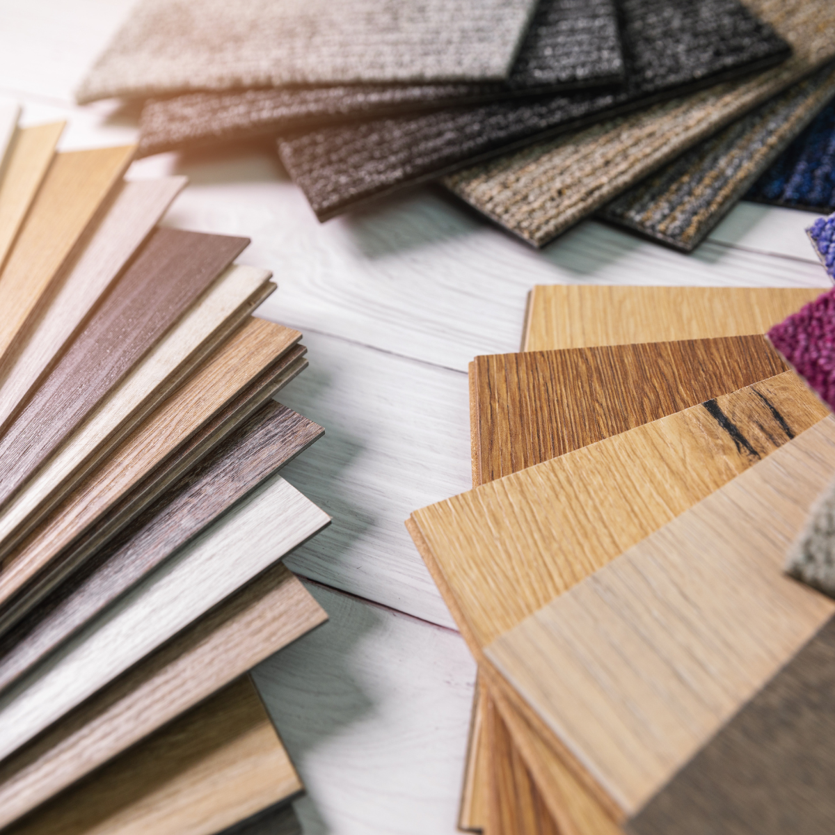 flooring samples such as vinyl, carpet, and hardwood. The real cost of cheap flooring.