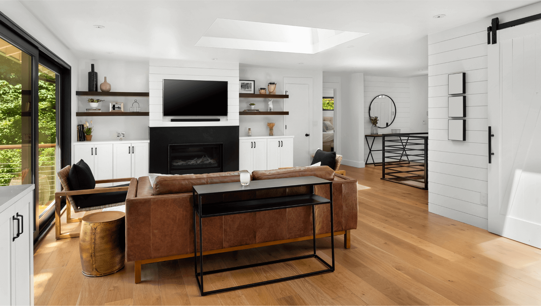 hardwood flooring in modern bright living room
