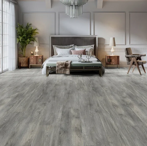colossal 9x71 archillia flooring in a bedroom with white walls and grey furniture 