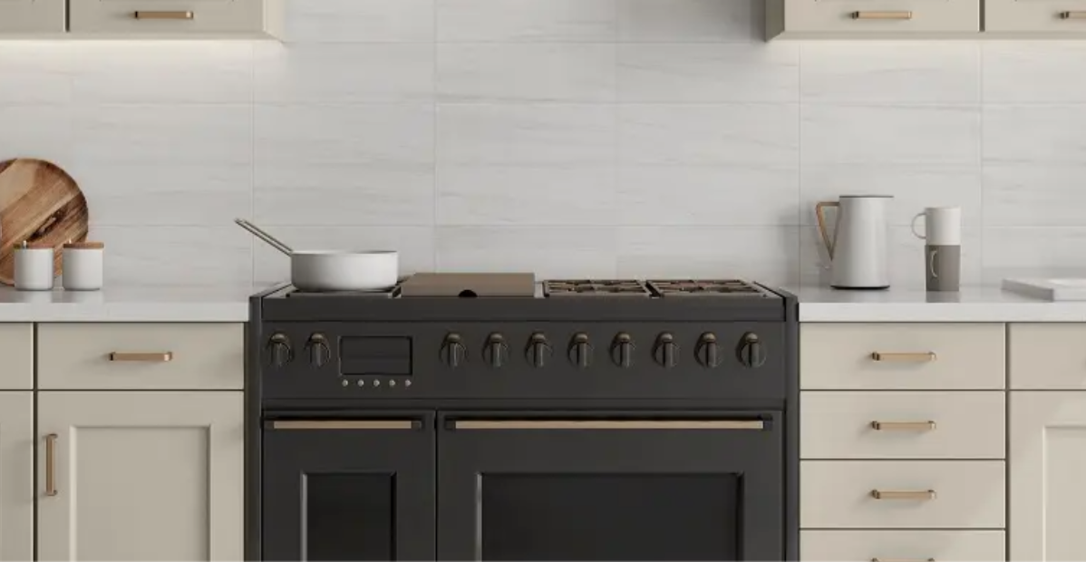 This is a room scene of a kitchen with the tile lassa in the color in white.