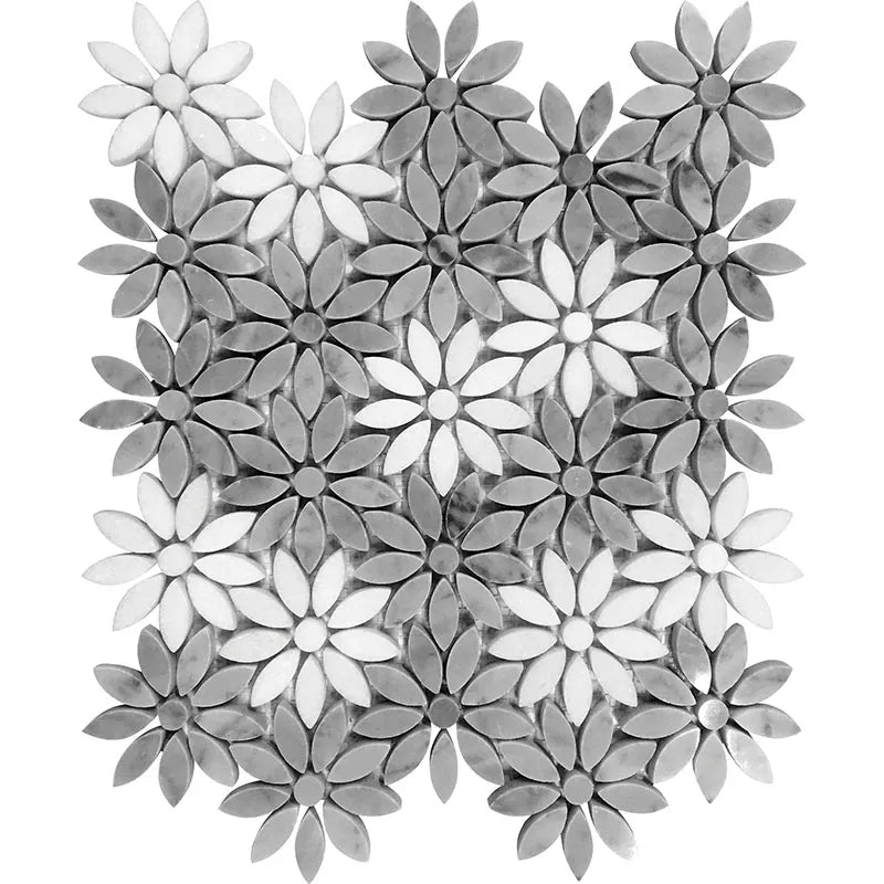 grey and white marble flower mosaic