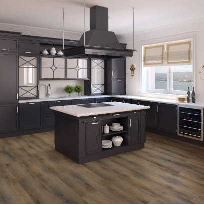 colossal in a kitchen setting with black cabinets